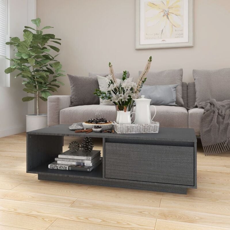foto del prodotto tavolino da salotto grigio 110x50x33,5cm legno massello di pino vidaxl