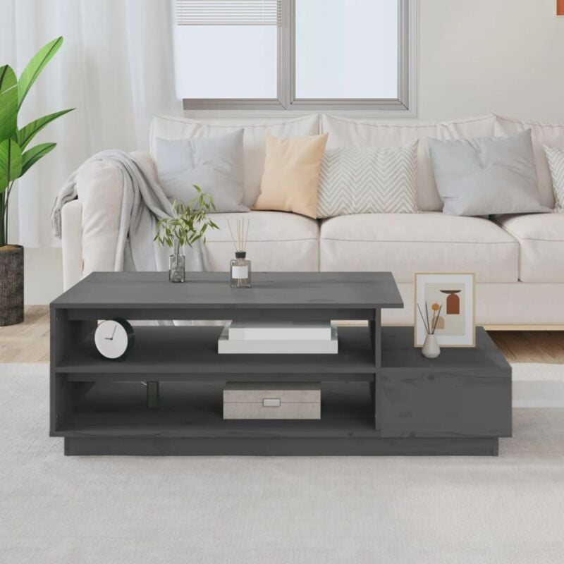 foto del prodotto tavolino da salotto grigio 120x50x40,5cm legno massello di pino vidaxl