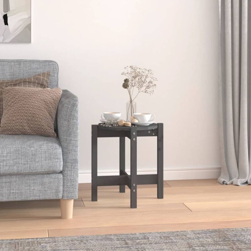 foto del prodotto tavolino da salotto grigio 42,5x45 cm legno massello di pino vidaxl