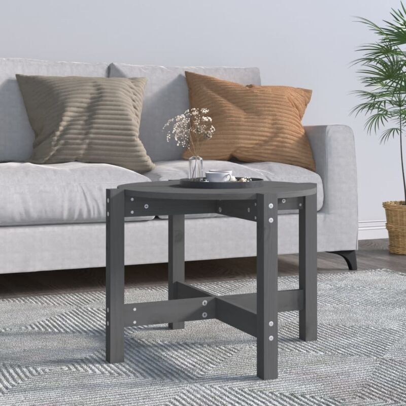 foto del prodotto tavolino da salotto grigio 62,5x45 cm legno massello di pino
