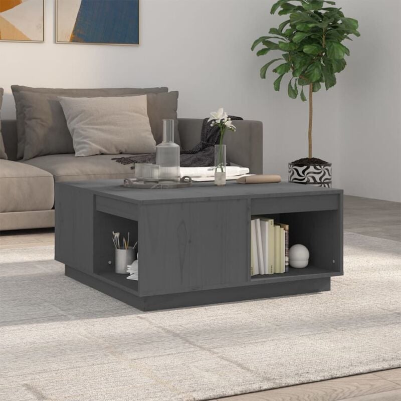 foto del prodotto tavolino da salotto grigio 80x81x36,5 cm legno massello di pino