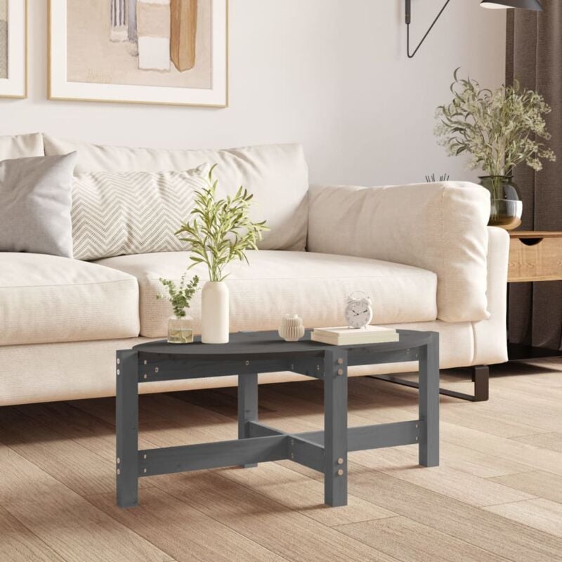 foto del prodotto tavolino da salotto grigio 87x48x35cm in legno massello di pino vidaxl