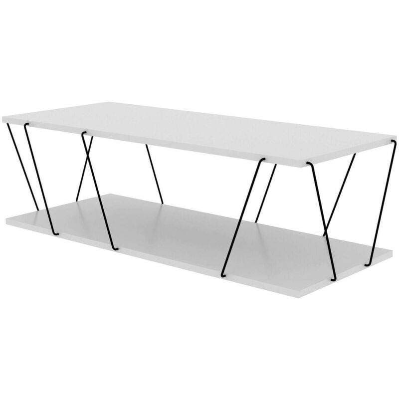 foto del prodotto tavolino da salotto harmonia, tavolo basso da caff , portariviste per divano, ripiano da soggiorno, 120x50h30 cm, bianco e nero, con imballo