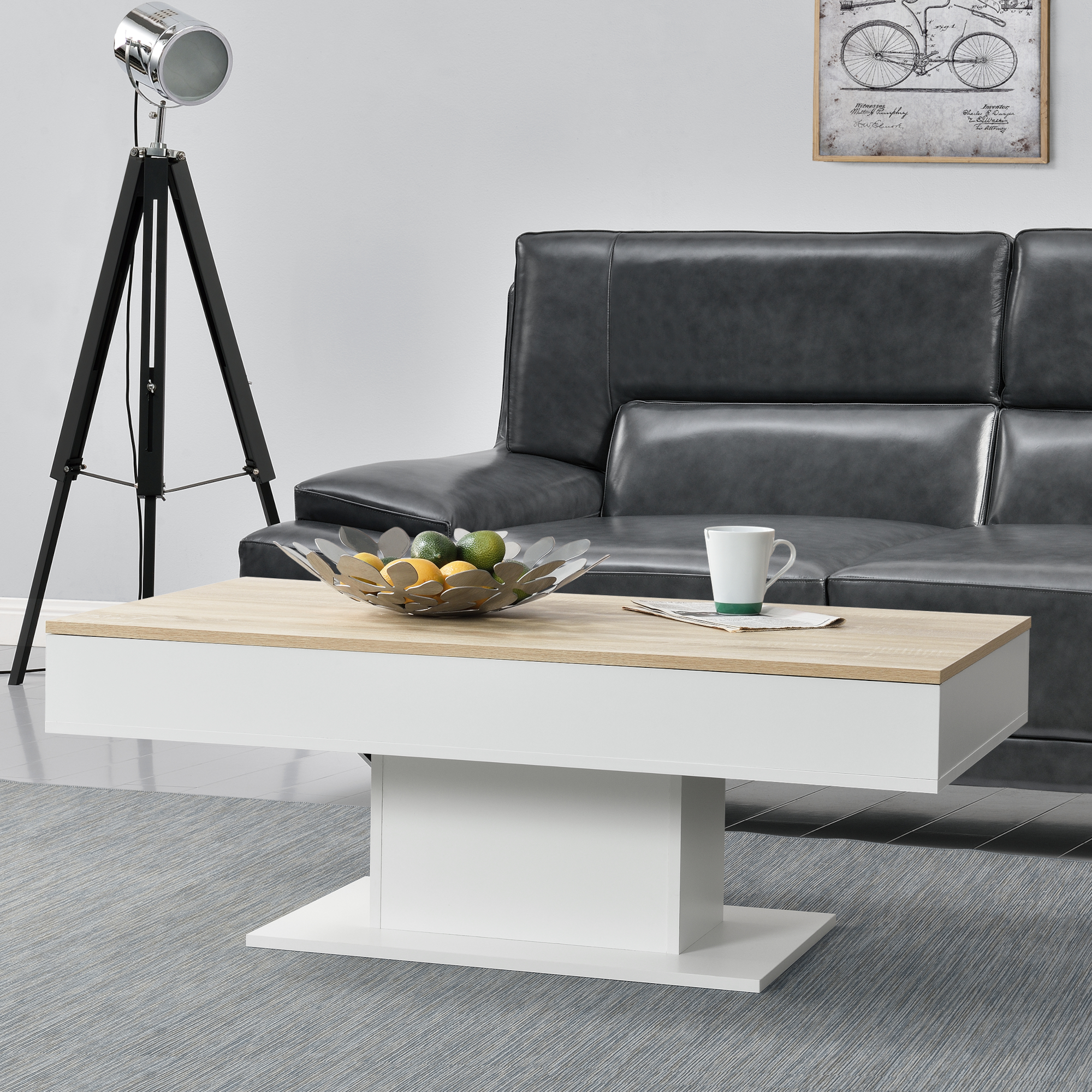 foto del prodotto tavolino da salotto l nen con piano scorrevole 40 x 110 x 60 cm bianco effetto rovere en.casa 