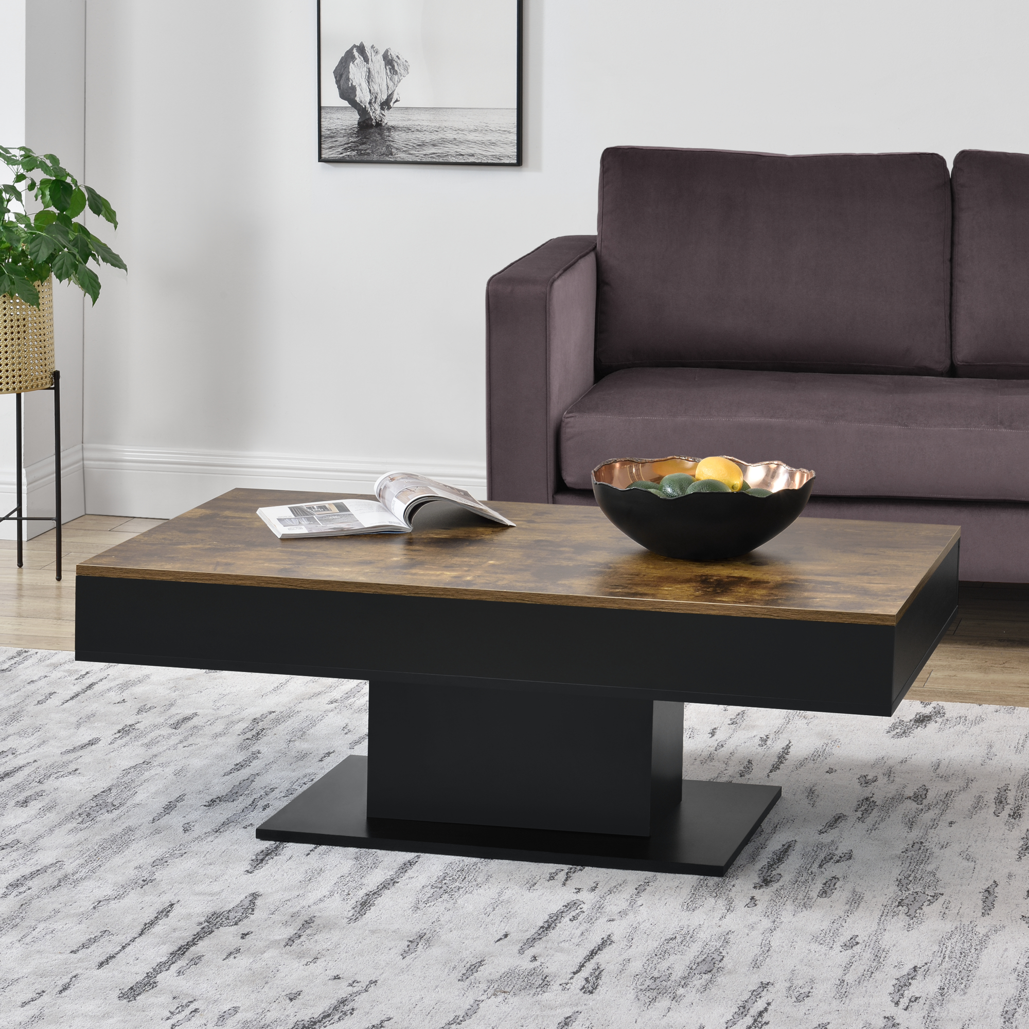 foto del prodotto tavolino da salotto l nen con piano scorrevole 40 x 110 x 60 cm nero effetto legno scuro en.casa 