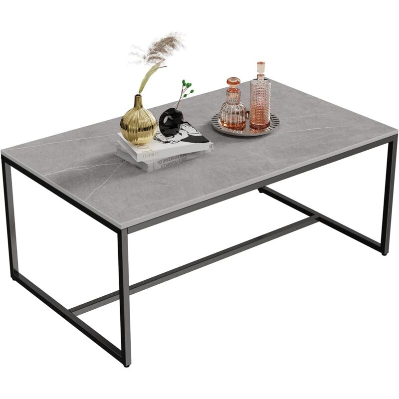 foto del prodotto tavolino da salotto marmo tavolino da caffe per soggiorno divano rettangolare con struttura in metallo, piano in grigio 100x60x41cm