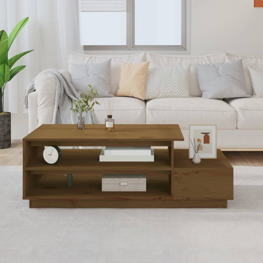 foto del prodotto tavolino da salotto miele 120x50x40,5 cm legno massello di pino