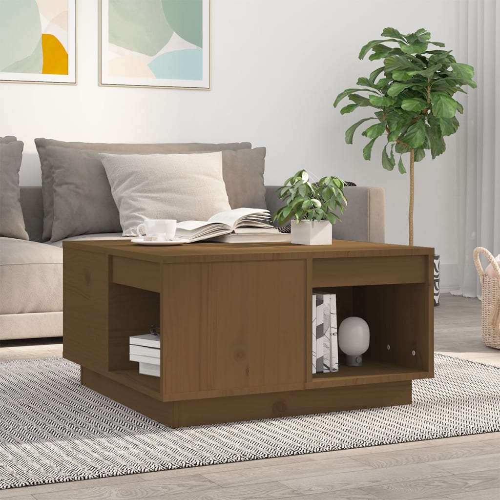 foto del prodotto tavolino da salotto miele 60x61x32,5 cm legno massello di pino
