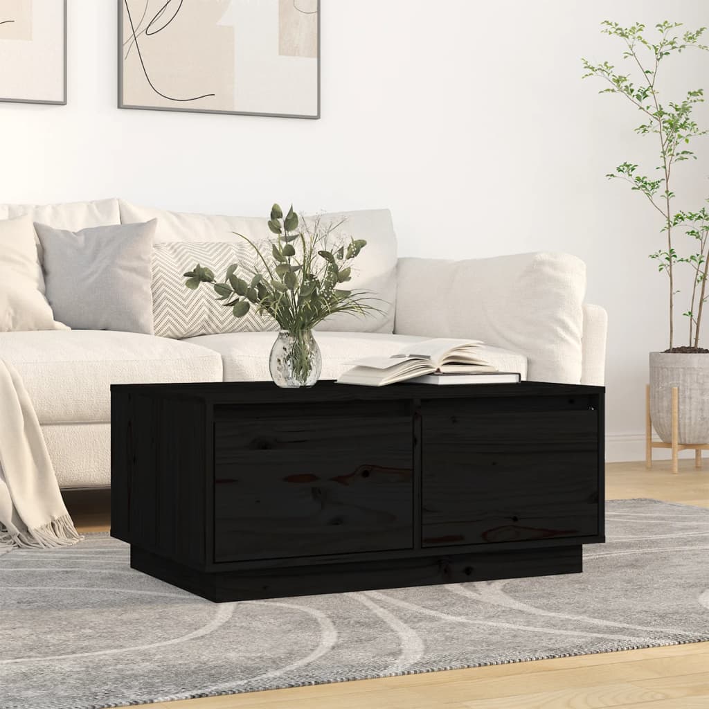 foto del prodotto tavolino da salotto nero 80x50x35 cm legno massello di pino