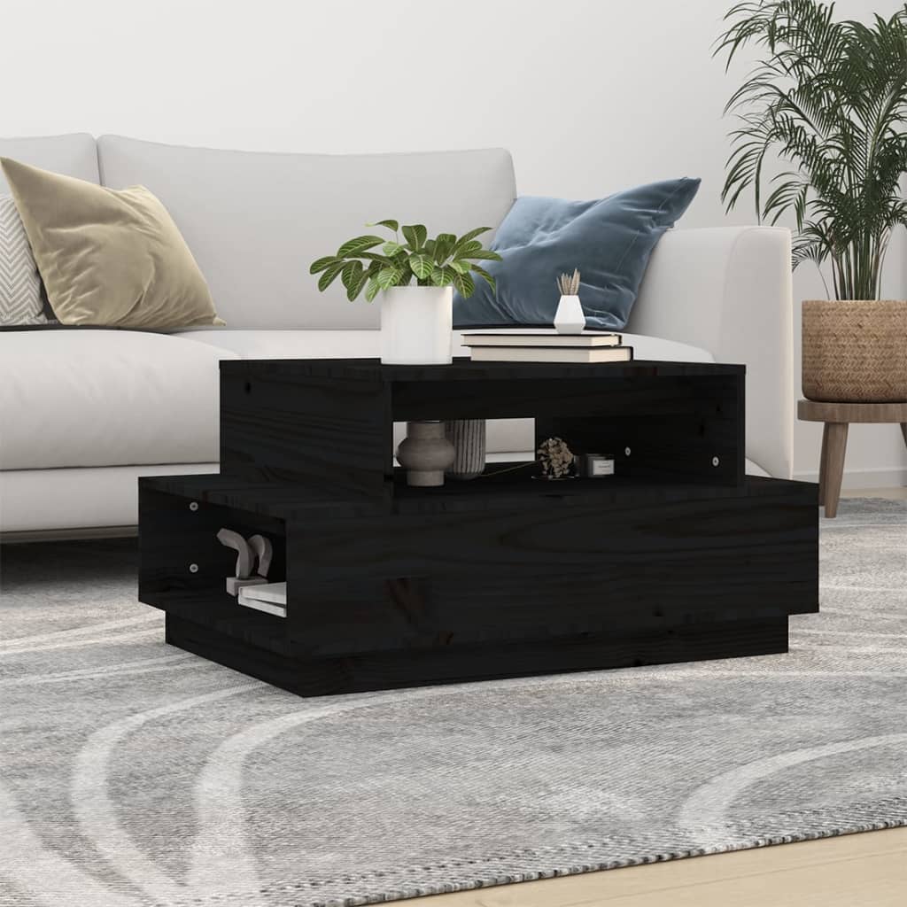 foto del prodotto tavolino da salotto nero 80x55x40,5 cm legno massello di pino cod mxl 22924
