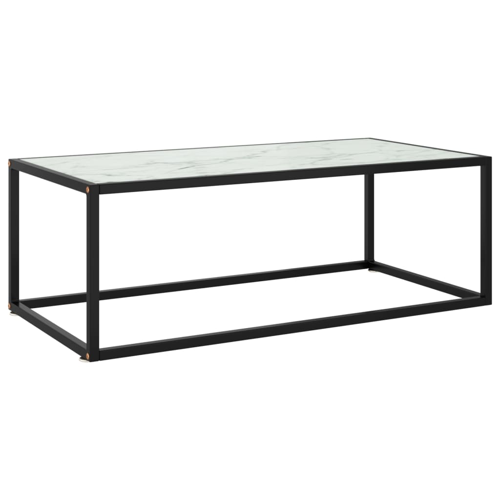 foto del prodotto tavolino da salotto nero con vetro marmo bianco 100x50x35 cm cod mxl 10349