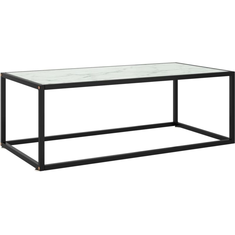 foto del prodotto tavolino da salotto nero con vetro marmo bianco 100x50x35 cm vidaxl
