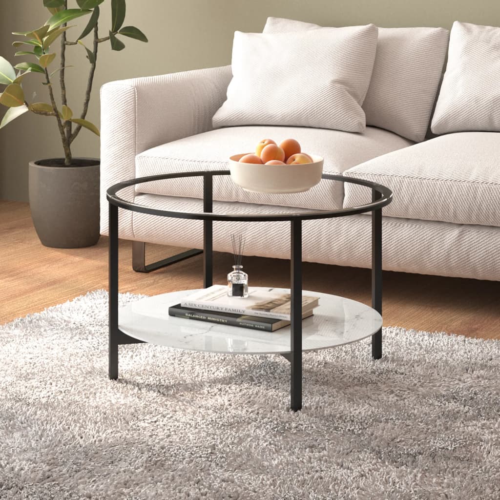 foto del prodotto tavolino da salotto nero e marmo bianco 70cm in vetro temperato vidaxl