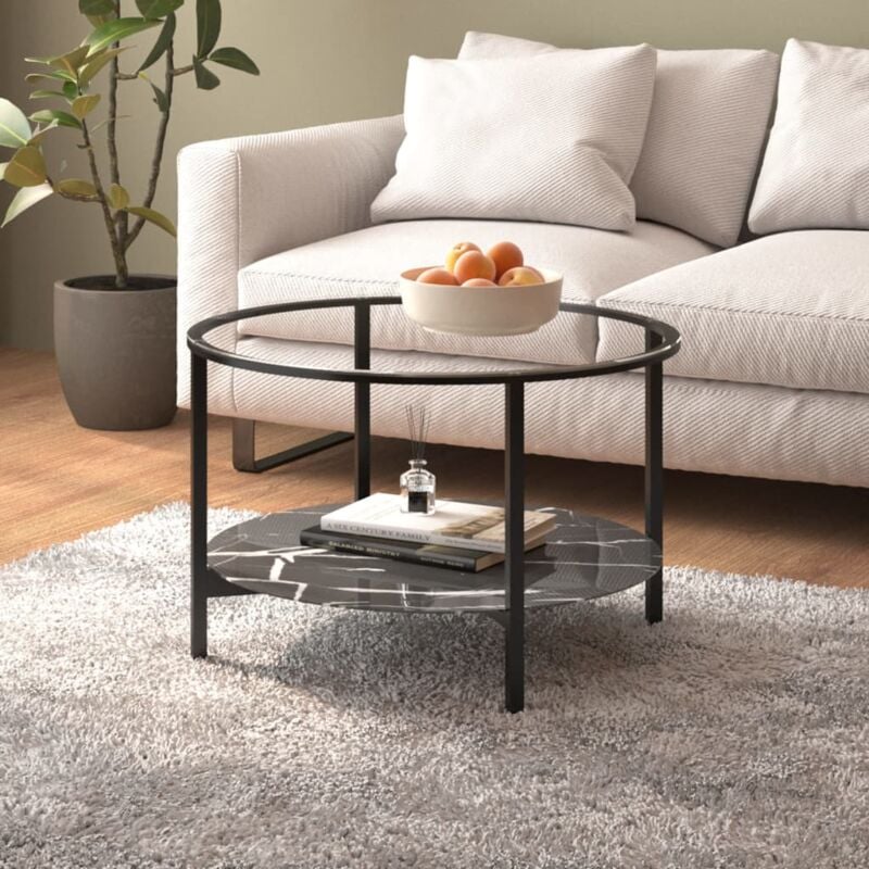foto del prodotto tavolino da salotto nero e marmo nero 70 cm in vetro temperato vidaxl