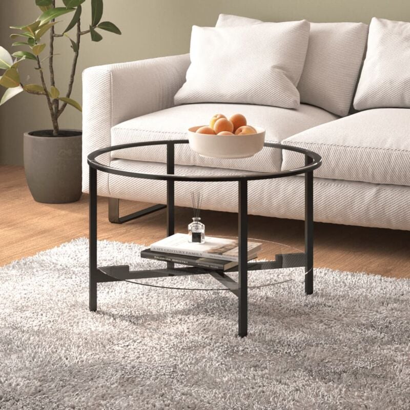 foto del prodotto tavolino da salotto nero e trasparente 70 cm in vetro temperato vidaxl