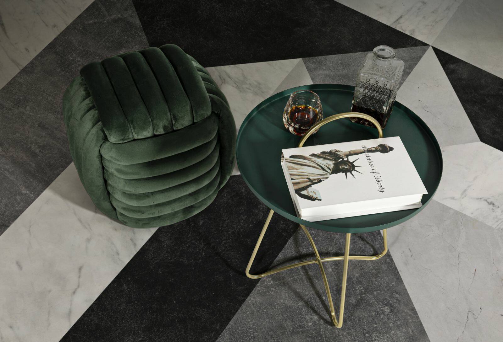 foto del prodotto tavolino da salotto nigra, tavolo basso da caff , portariviste per divano, ripiano da soggiorno, 45x45 h59 cm, verde e oro