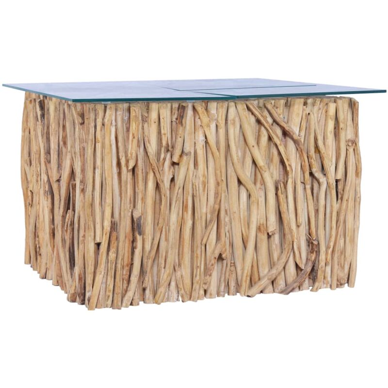 foto del prodotto tavolino da salotto ripiano in vetro 66x66x40 cm legno di teak vidaxl