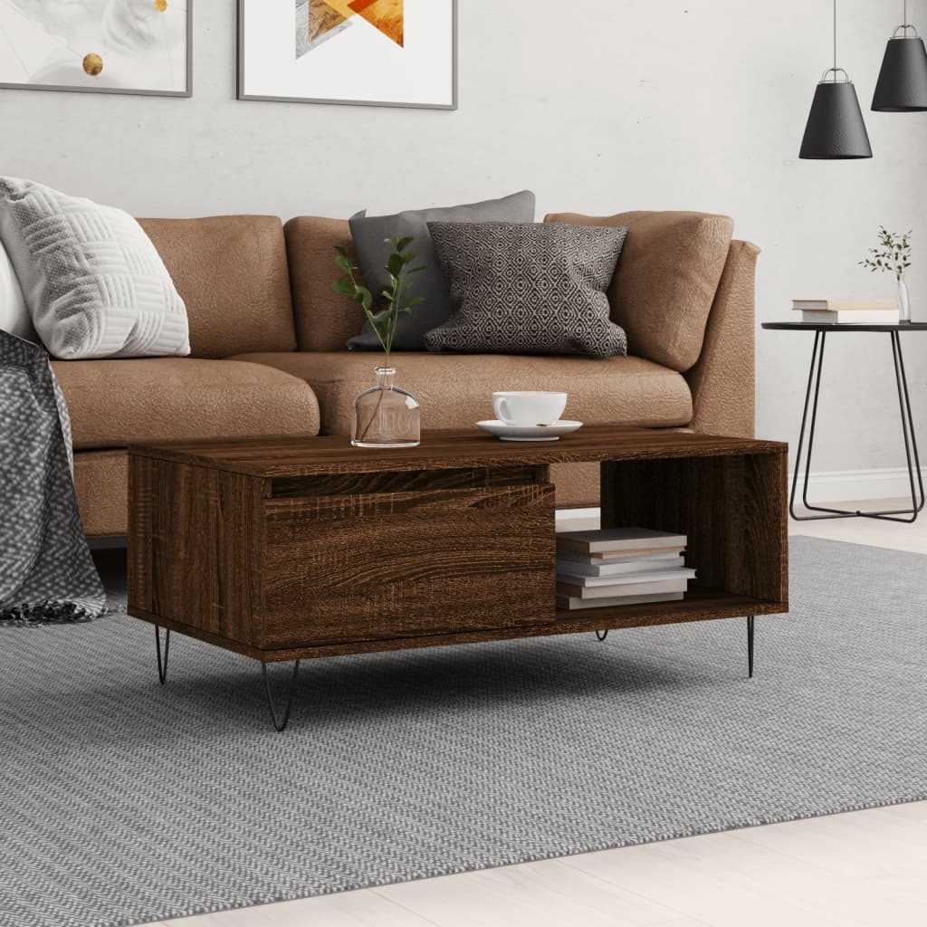 foto del prodotto tavolino da salotto rovere marrone 90x50x36,5 cm in multistratocod mxl 118753