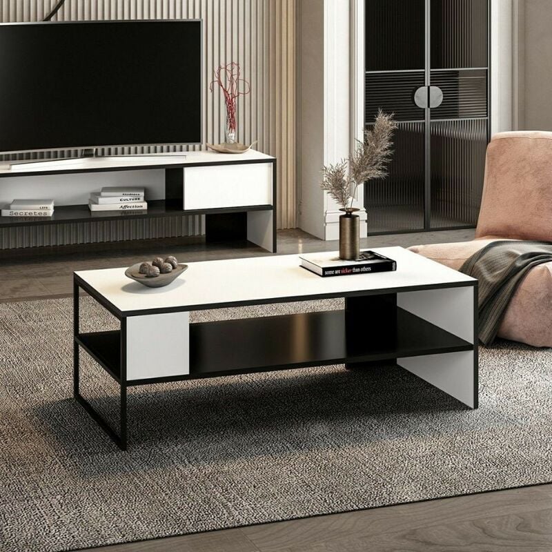 foto del prodotto tavolino da saolotto 120x60cm rettangolare colore bianco e nero concord