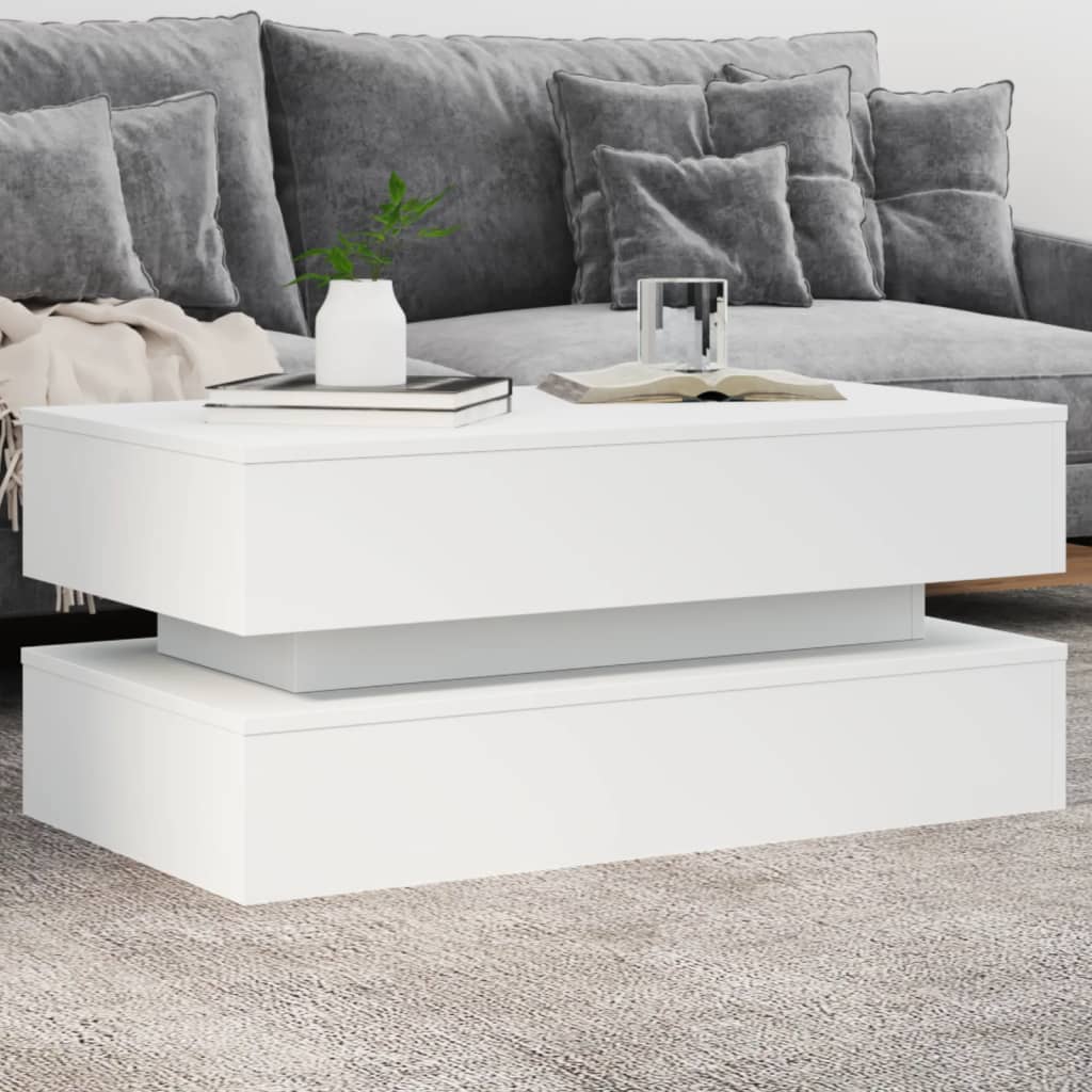 foto del prodotto tavolino da soggiorno con luci led bianco 90x50x40 cm