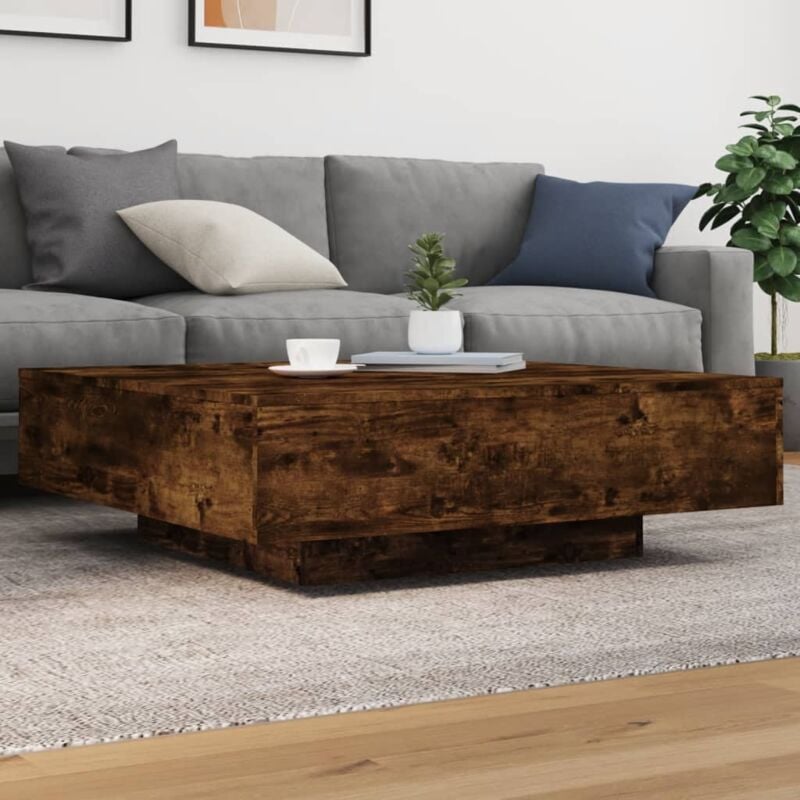 foto del prodotto tavolino da soggiorno con luci led rovere fumo 100x100x31 cm vidaxl