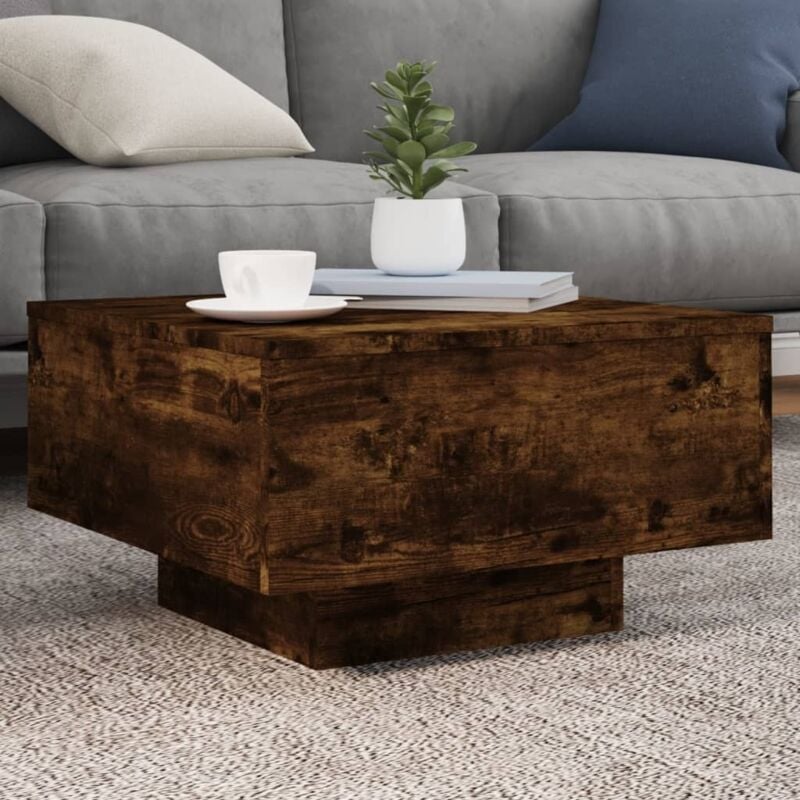 foto del prodotto tavolino da soggiorno con luci led rovere fumo 55x55x31 cm vidaxl