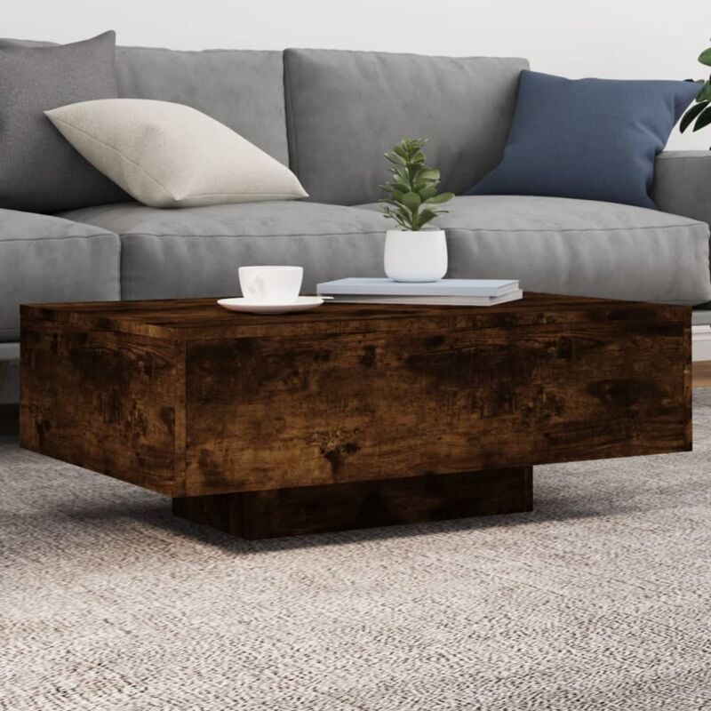 foto del prodotto tavolino da soggiorno con luci led rovere fumo 85x55x31 cm vidaxl