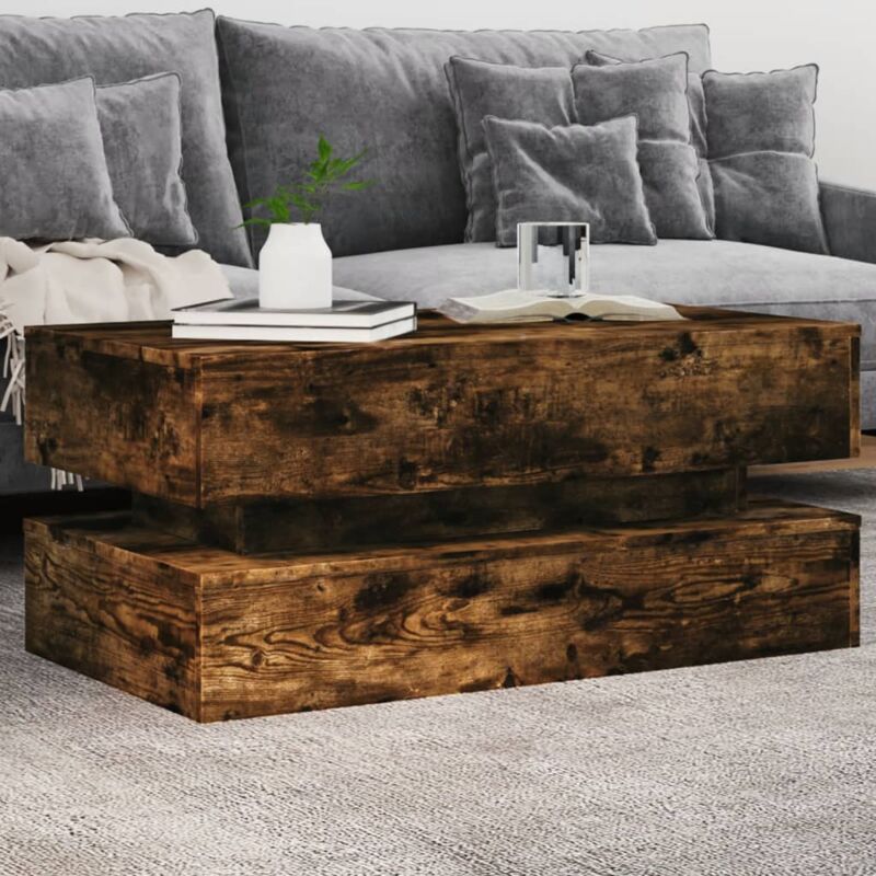foto del prodotto tavolino da soggiorno con luci led rovere fumo 90x50x40 cm vidaxl