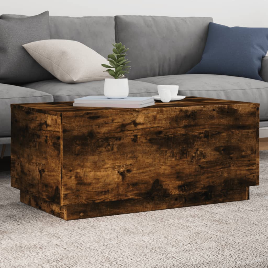 foto del prodotto tavolino da soggiorno con luci led rovere fumo 90x50x40 cm vidaxl