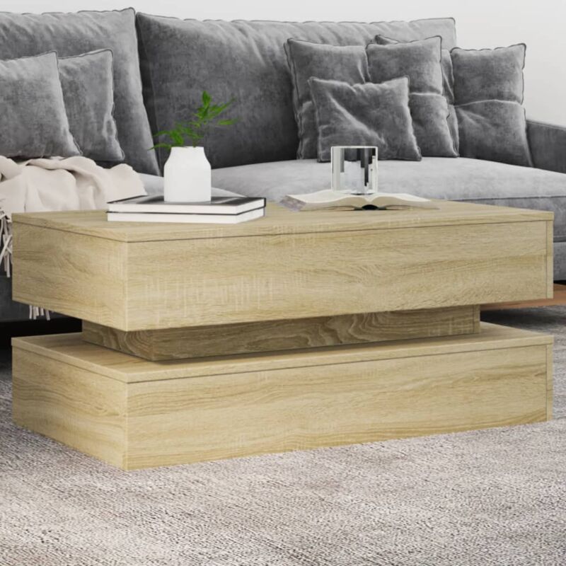 foto del prodotto tavolino da soggiorno con luci led rovere sonoma 90x50x40 cm vidaxl