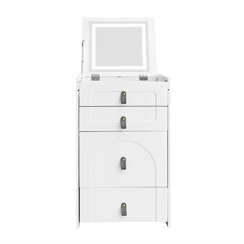 foto del prodotto tavolino da toilette incluso sgabello con specchio e illuminazione a led, con 3 cassetti bianco