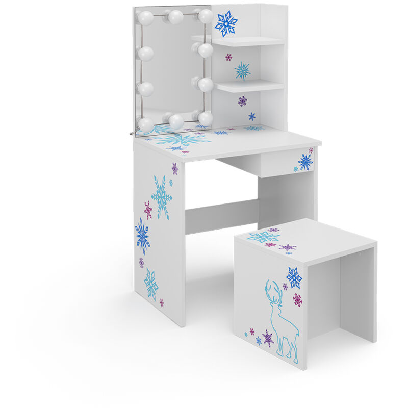 foto del prodotto tavolino da toilette per bambini schneeflocke, bianco, 54.8 cm con illuminazione a led vicco