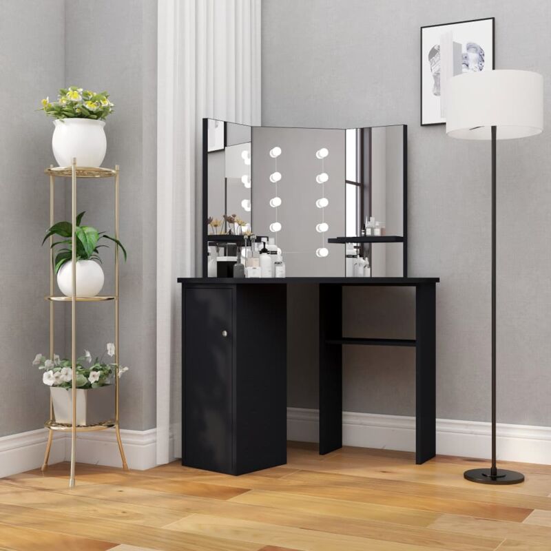 foto del prodotto tavolino da trucco angolare con led nero 111x54x141,5 cm vidaxl
