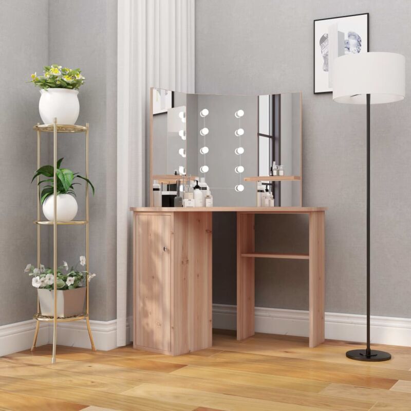 foto del prodotto tavolino da trucco angolare con led rovere 111x54x141,5 cm