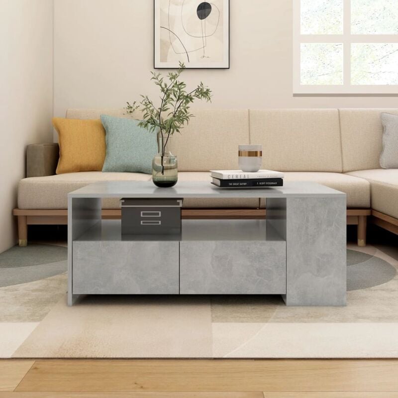 foto del prodotto tavolino dall aspetto elegante con cassetti e scomparto vari colori colore cemento
