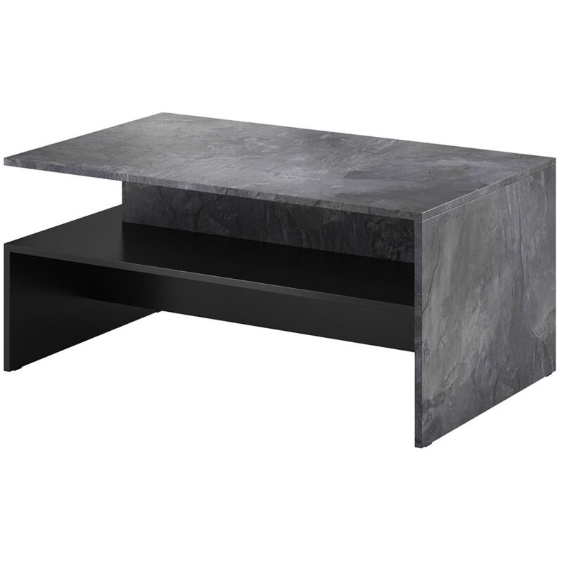 foto del prodotto tavolino design ramos grigio effetto ardesia e nero ripiano intermedio stile contemporaneo