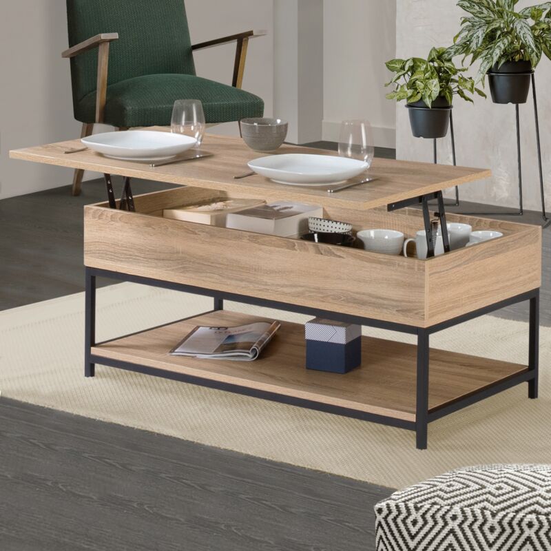 foto del prodotto tavolino detroit con piano a sollevamento totale e ripiano inferiore dal design industriale