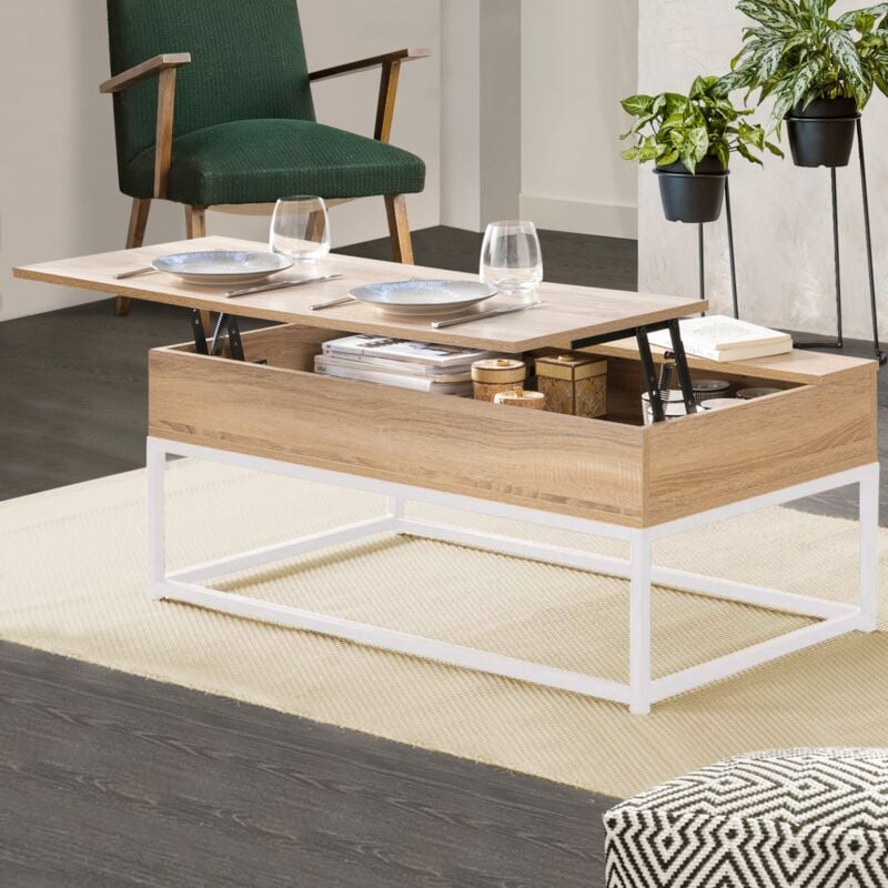 foto del prodotto tavolino detroit de design industriale legno e metallo bianco
