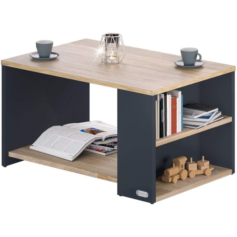 foto del prodotto tavolino divano da caffè con ripiano 2 scomparti 90x60x50cm in legno carico max 50kg tavolo basso soggiorno salotto holz grau de - casaria