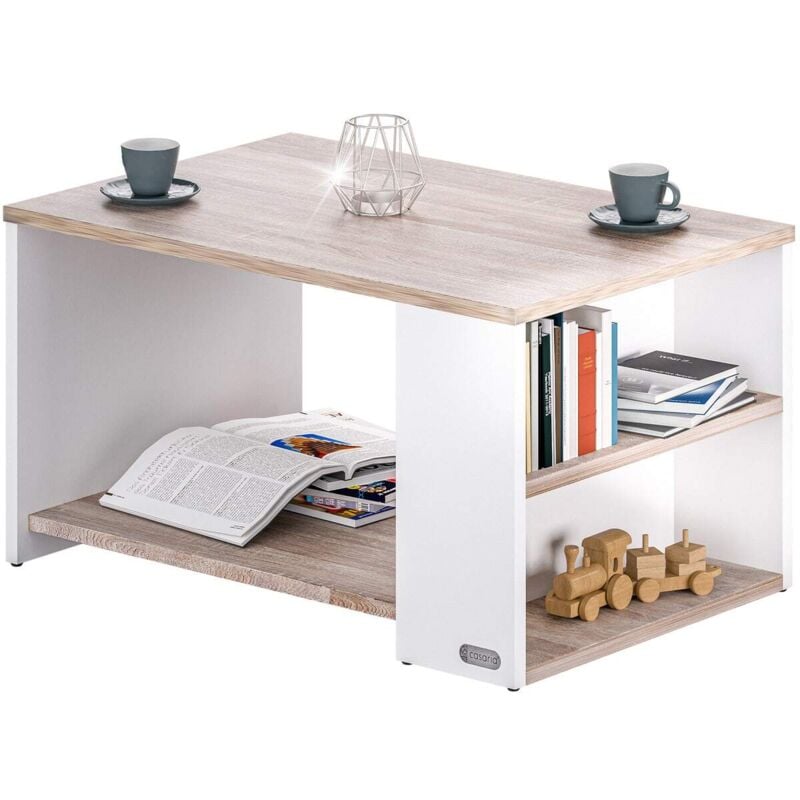 foto del prodotto tavolino divano da caffè con ripiano 2 scomparti 90x60x50cm in legno carico max 50kg tavolo basso soggiorno salotto wei sonoma eiche de - casaria