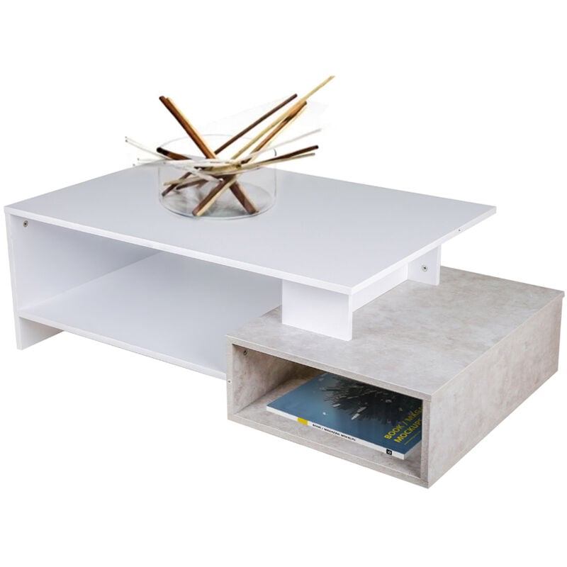 foto del prodotto tavolino divano salotto rettangolare design moderno legno mdf 2 cassetti cemento