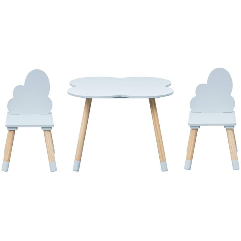 foto del prodotto tavolino e 2 sedie per bambini rebecca mobili sitka 44x60x60 mdf legno celeste marrone scandinavo set 3 pezzi