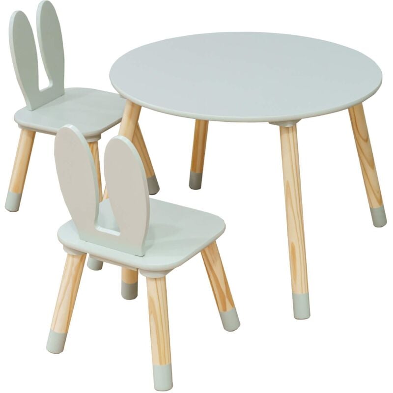 foto del prodotto tavolino e 2 sedie per bimbi rebecca mobili milicia 44x60x60 mdf pino verde acqua marrone set 3 pezzi