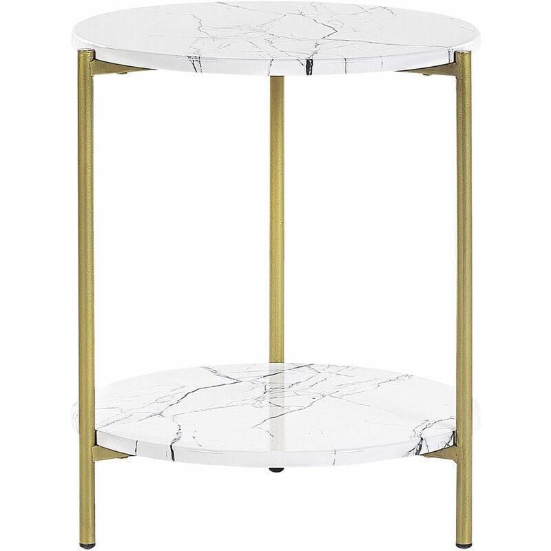 foto del prodotto tavolino effetto marmo e gambe in metallo ripiano basso bianco e oro 40 cm reva