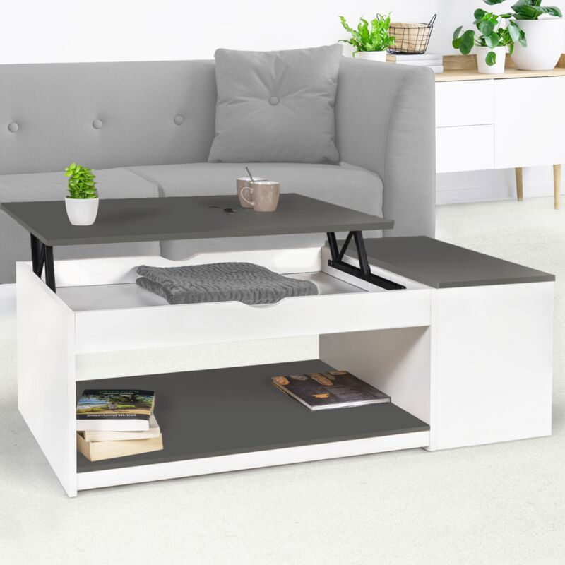 foto del prodotto tavolino elevabile elea con scatola in legno bianco e grigio