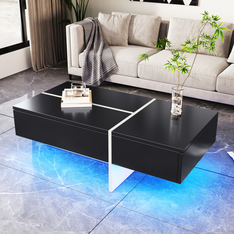 foto del prodotto tavolino fisso nero lucido 100 x 50 x 34,5 cm in blocchi di colore bianco e nero, con illuminazione a led