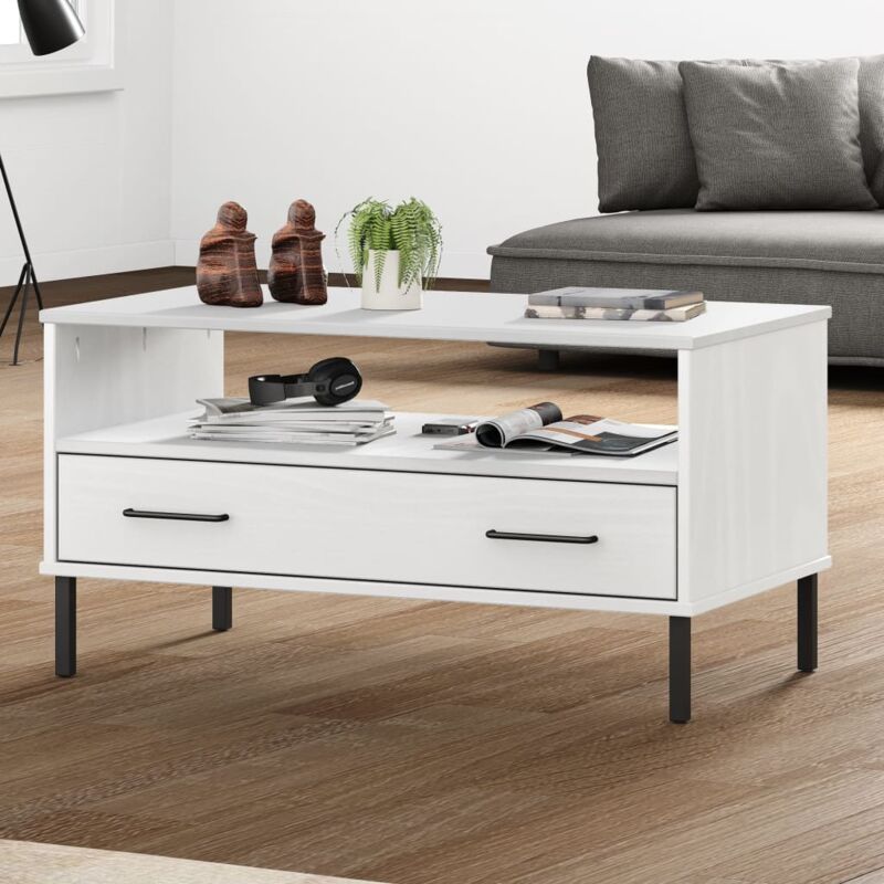 foto del prodotto tavolino gambe metallo bianco 85x50x45 cm legno massello oslo vidaxl
