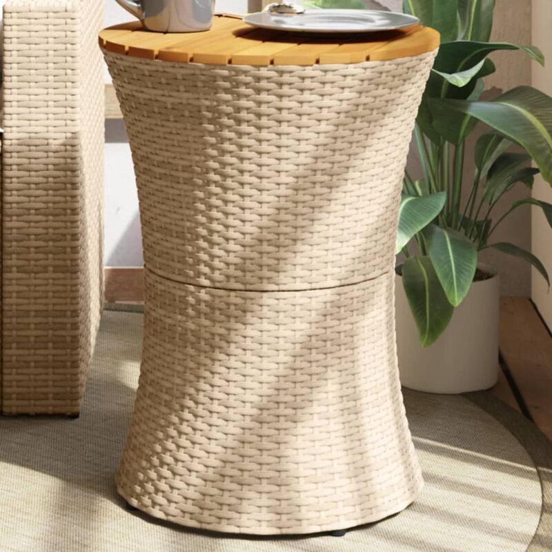 foto del prodotto tavolino giardino forma tamburo beige polyrattan legno massello - vidaxl