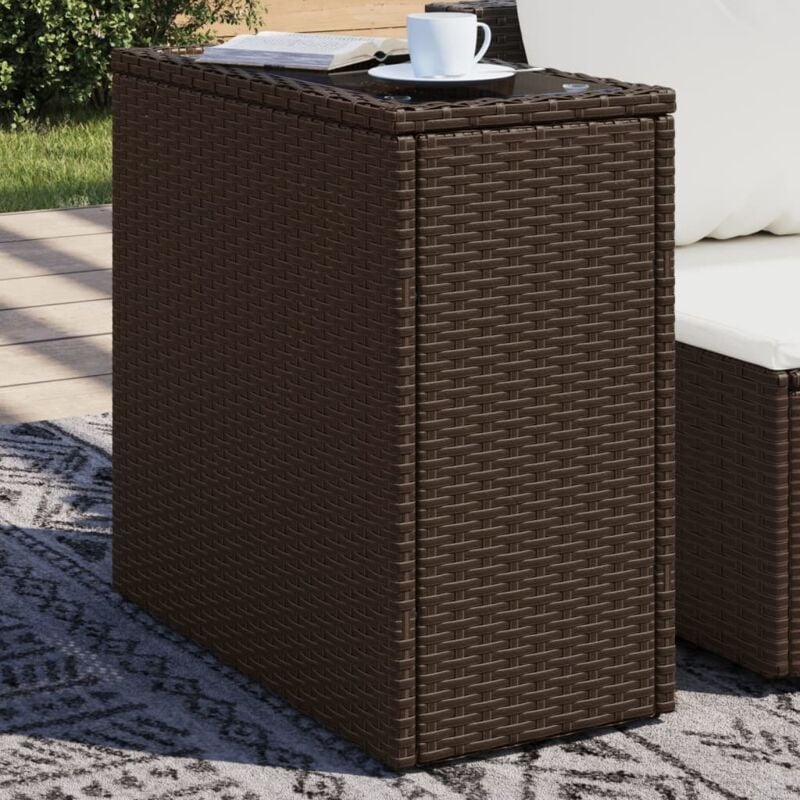 foto del prodotto tavolino giardino piano vetro marrone 58x27,5x55 cm polyrattan vidaxl