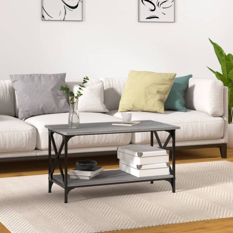 foto del prodotto tavolino grigio sonoma 80x45x45cm in legno multistrato e ferro vidaxl